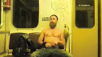 Bearded Russian Guy Rubs His Big Cock On The Subway