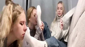 Two Toys And Their Mistress - Socks Sniffing, Feet Worship And Licking. Russian Goddess Anny.mp4