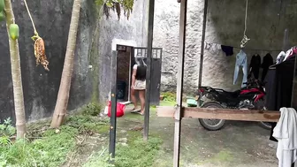 Student Is Surprised By Her Teacher In The Patio Of Her House