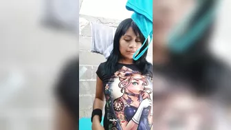 Mexican Morrita Fucked While Hanging Clothes