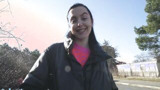 Outside Agent - Young Spanish Dark Haired With Tiny Natural Boobs Seduced Inside Outdoor Inside Sucking Off A Thick Dick For Money And Allowing Her Bald Vagina To Be Penetrated