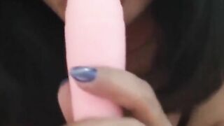 Turned On Huge Natural Boobies Women Plays With Pink Vibrator