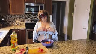 Crushing Food And Rubbing It Onto My Long Milf's Boobs