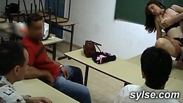 Naughty Teachers' Gangbang In Classroom Ends With Dildo Show