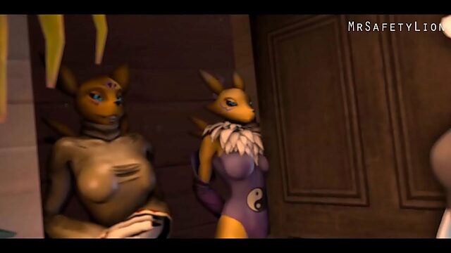 Renamon, Taomon, And Sly Cooper In A Hentai Threesome Blowjob Fest