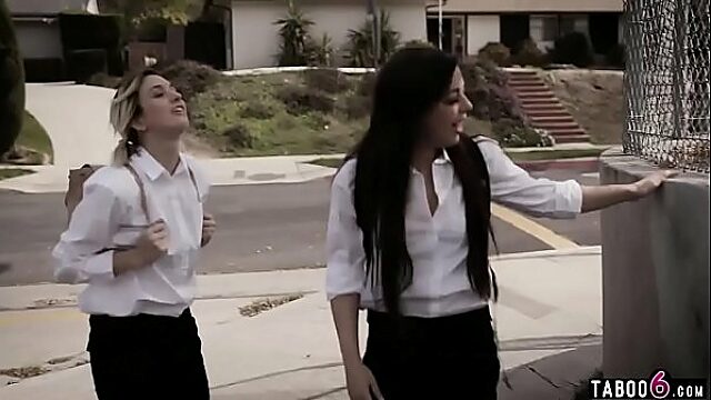 Petite Schoolgirls Beg Homeless Man For Cock