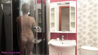 Babe Sucks Neighbor's Dick And Fucks Doggystyle In The Bathroom