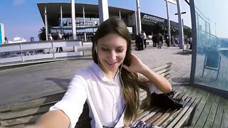 Talia Mint Plays In Public With Remote Control Toy Over The Phone With Fan