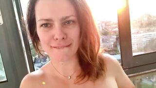 Horny Milf Shakes Her Ass On The Balcony, Fucks Herself With A Dildo, Squirting