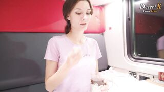 Fucking All Night Long Horny Girl On The Train. Creampie. (4K 60 Fps)