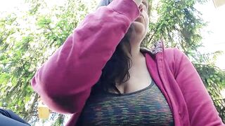 Nicoletta Smokes In A Public Garden And Shows You Her Big Tits By Pulling Them Out Of Her Shirt