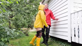 Doggystyle And Squirt On Black Latex Dress In Rainwear