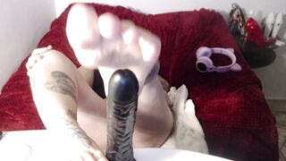 Black Dildo Footjob