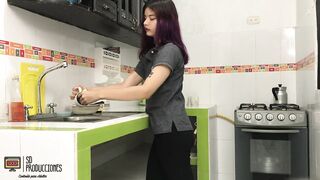 Fuck My Stepsister While She Washes The Dishes Cum - Double