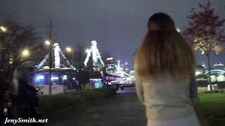 Deep Evening - Russian Beauty Jeny Smith Walks In Public In Transparent Tights Without Panties. So You Can See The Pussy