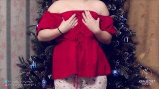 Red Dress. Small Breasts. Christmas Tree. Kira Is Dancing For You