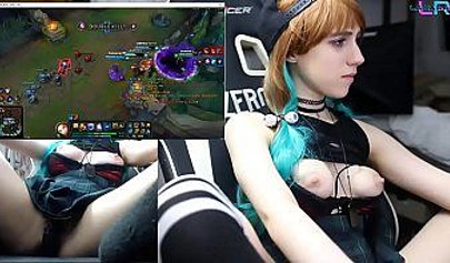 Hot Teenage Slut Playing League Of Legends While Fingering Her Tight Little Cunt