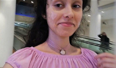 Slutty Teen Walks Around The Mall With Cum On Her Face