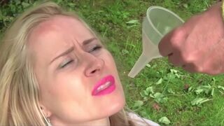 Dom Fills Submissive's Mouth With Fresh Piss Using A Pee Funnel In Xxx Porn Video