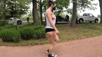 Working Out At The Park With Lots Of Side Boob