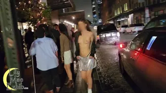 Crazy Topless Thong Walk Through Crowded New York Club District