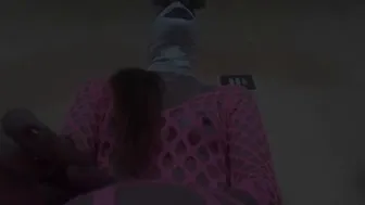 Wearing Pink Fishnet Catsuit And Pink Platform Ankle Boots. Rough Blowjob