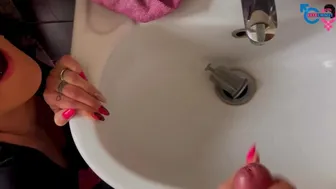 Italian Wife Jerks Cock In Public Bathroom And Ruins His Orgasm With Cumshot In The Sink