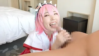 Japanese Cosplayer Cosplays As An Anime Character And Gives A Man A Handjob