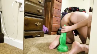 Tiny Milf Takes Huge Bad Dragon Orochi Dildo Balls Deep In