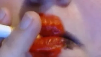 Red Heart Lipstick And Smoking Upclose