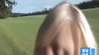 Blonde Girlfriend Gives A Great Outdoor Blowjob