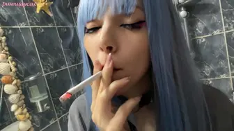 Blue Hair Alt Babe Smoking In Your Bathroom (Full Vid On My 0Nlyfans/Manyvids)