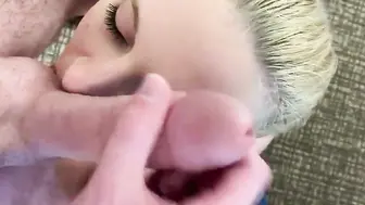 Big Eyed Blonde Takes Massive Facial