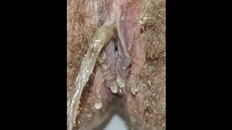 Delicious Big Hairy Pussy Pissing From Urethra Close Up