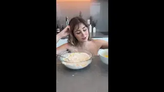 Sexy Petite Blonde With Big Tits And Juicy Ass Does Topless Baking Challenge