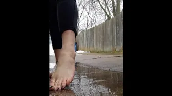 Tattooed Giantess Playing In Puddle, Toes Painted