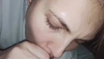 Pov Amazing Teen Gives A Blowjob In The Car While It's Raining Outside To Cheer Him Up And Swallows