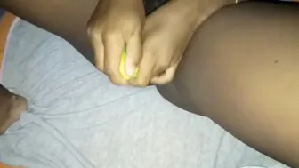 Ebony Thot Teen Self Satisfaction Deep Fucking Big Cucumber Dildo Dick