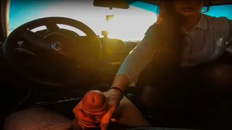 Quick Blowjob With Swallow In The Car Near The Road