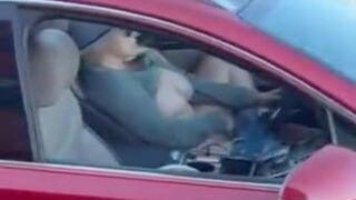 Voyeur Secretly Filmed Busty Babe Rubbing Her Pussy While Driving Xxx Porn Video