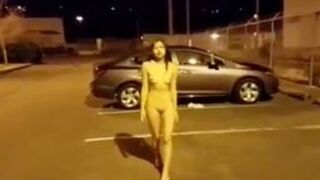 Naked Brunette Walks Around Empty Car Park Xxx Porn Video