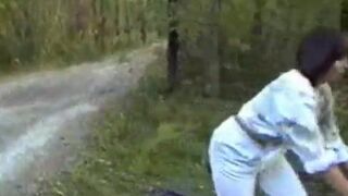 Milf Tied To Her Bike Fucked By 2 Men In The Forest Porn Video