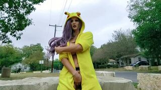 Cosplay Fun: Girl In Pikachu Outfit Enjoys Public Dildo Play