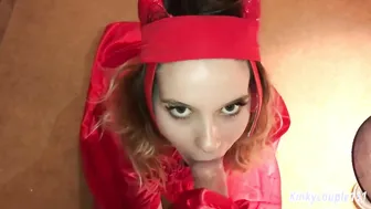 Blowjob And Facial From Brown-Haired Girl In Devil Costume