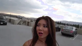 Asian Sucks Black Dildo In Parking Lot Until Fake Fumshot