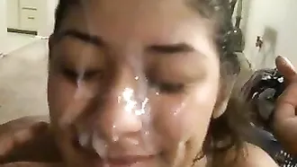 All Day Sexy Latina Waits For Facial On The Bathroom Floor