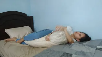 Lonely Girl From Asia Is Humping Her Pillow While Removing Her Clothes