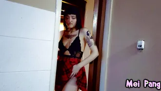 Tattooed Girl Is Walking Into His Room So She Can Suck His Thick Dong