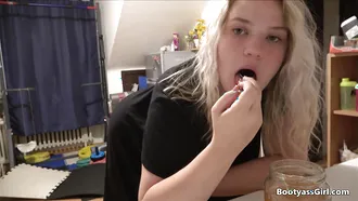 Chubby Lady Eating Honey While Getting Fucked From Behind In A Funny Porno