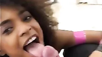 Good Looking Ebony Babe Takes A Large White Dick In Her Mouth